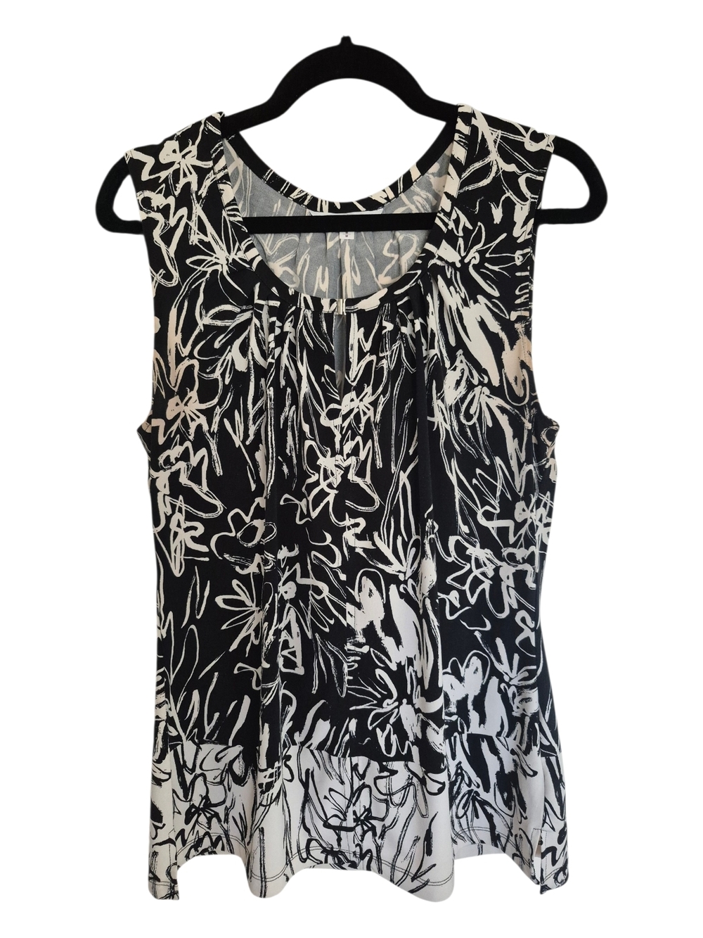 Cleo Black & White Floral-Brushstroke Sleeveless Tank